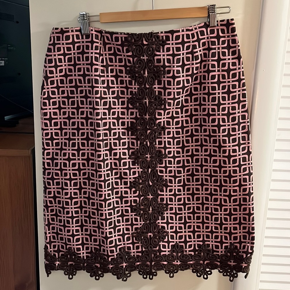 Harold's Brown Pink Embroidered Lace Skirt 12